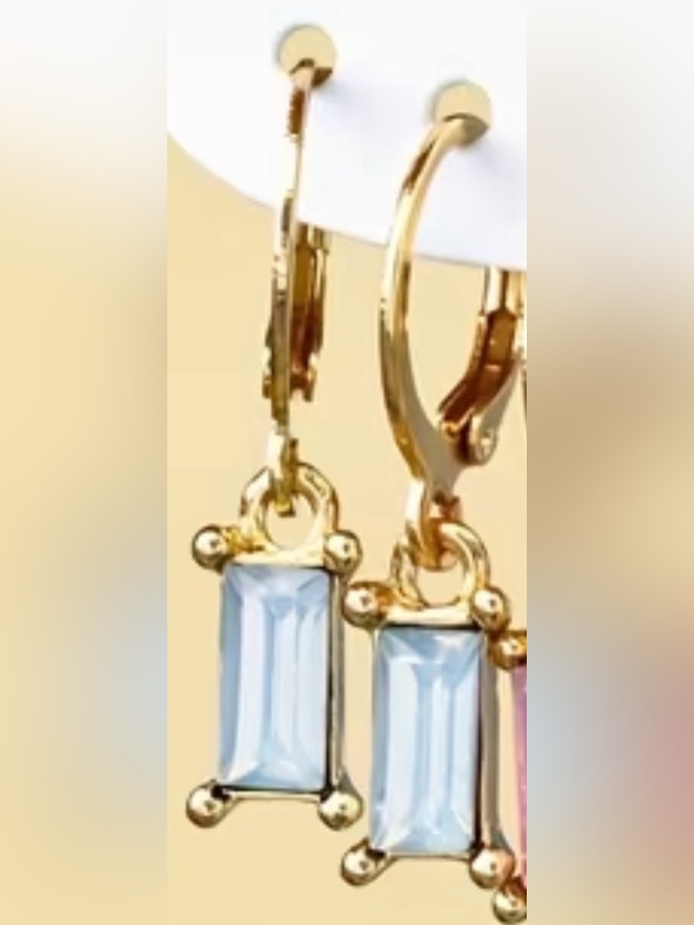 Gold Drop Earrings with Light Blue Gemstone
